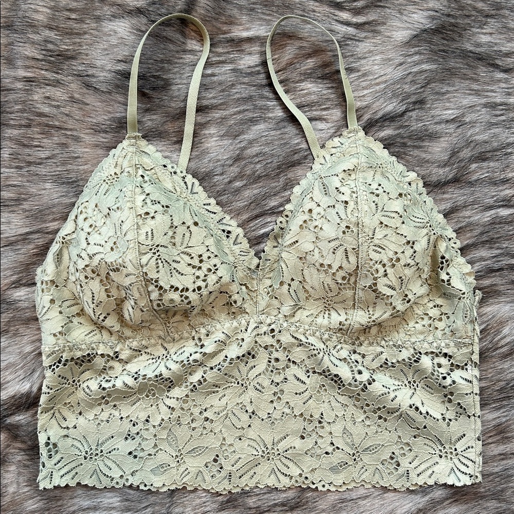 Aeropostale Boho Sage Green Lace Lined Adjustable Crochet Bralette Medium